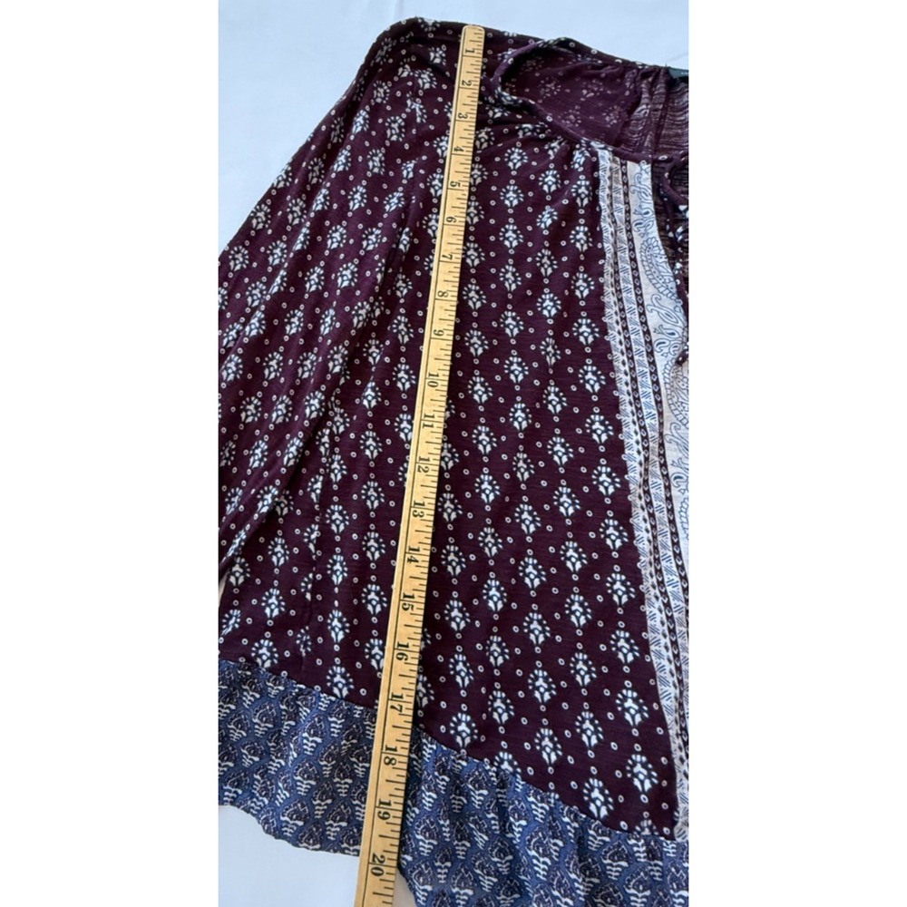 Lucky Brand Boho Blouse Small Burgundy Peasant Top Tie Neck Ruffle Hem Casual - Picture 7 of 9